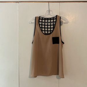 loveJ nude and black tank top with criss cross back